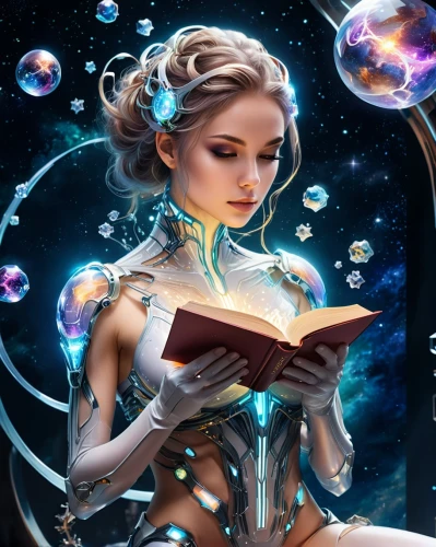 sci fiction illustration,spellbook,magic book,fantasy art,fantasy portrait,librarian,bookworm,bibliophile,fantasy picture,book wallpaper,fantasy woman,book electronic,3d fantasy,lectura,fathom,bookish,libra,author,aquarius,andromeda,Conceptual Art,Sci-Fi,Sci-Fi 10