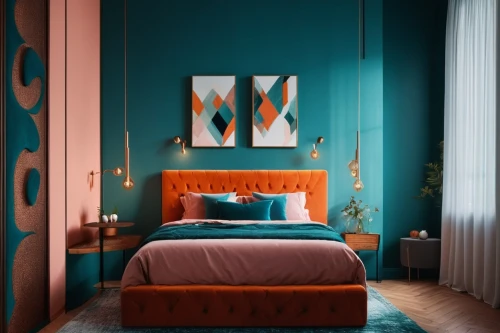 teal and orange,mahdavi,headboards,bedroom,headboard,bedchamber,blue room,bedrooms,fromental,turquoise wool,guest room,color turquoise,guestroom,bedspreads,contemporary decor,chambre,fesci,modern decor,bed,bedspread,Photography,General,Fantasy