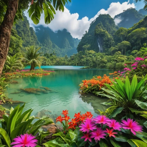 nature wallpaper,tropical forest,tropical flowers,beautiful landscape,tropical island,tailandia,nature landscape,nature background,tropical jungle,tropical floral background,beautiful nature,tropical bloom,background view nature,splendor of flowers,natural scenery,tropical greens,landscapes beautiful,vietnam,beautiful lake,beauty in nature,Photography,General,Realistic