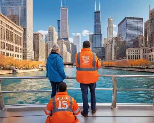 chicago,water taxi,lifejackets,chicago skyline,dockworkers,chicagoan,streeterville,metra,lifeboats,boaters,chicagoans,liuna,rescue workers,passagers,ecotourists,federsee pier,teal and orange,marshaling,cta,fridays for future,Unique,Design,Character Design