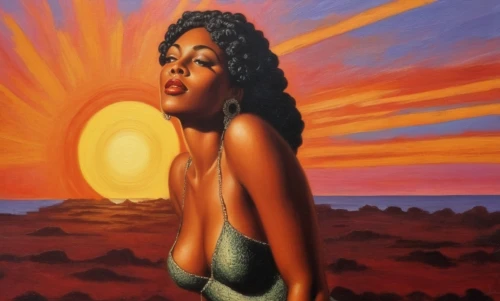 tretchikoff,oshun,african american woman,african woman,oil on canvas,azilah,oil painting on canvas,toccara,sun of jamaica,hildebrandt,leontyne,sundiata,nubian,venus,whitney,ledisi,oil painting,syreeta,sharmell,manigault,Illustration,Realistic Fantasy,Realistic Fantasy 21