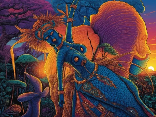 tretchikoff,moebius,ayahuasca,oteil,woodring,nausicaa,organisms,symbiosis,uv,elephunk,dmt,blacklight,black light,psilocybin,mushroom landscape,shrooms,gondwanaland,metazoans,coral reef,psychotropics,Illustration,Realistic Fantasy,Realistic Fantasy 25