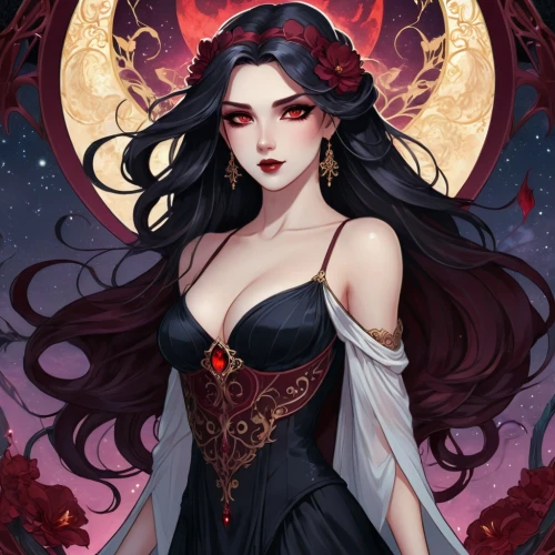 aradia,persephone,hecate,vampire lady,melisandre,morgana,vampire woman,chiaradia,liliana,lilith,niobe,sorceress,etain,iseult,zodiac sign libra,queen of the night,demoness,black rose hip,atala,lezha,Illustration,Retro,Retro 13