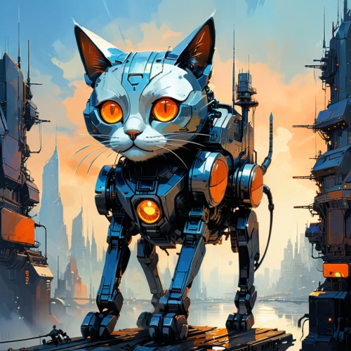 cat warrior,chat bot,robotlike,prowl,garrison,minibot,armored animal,cyberdog,wheatley,cybernetic,hammond,fuzeon,alleycat,citycat,cybernetically,tau,mechwarrior,mecha,claptrap,robotboy,Conceptual Art,Sci-Fi,Sci-Fi 01