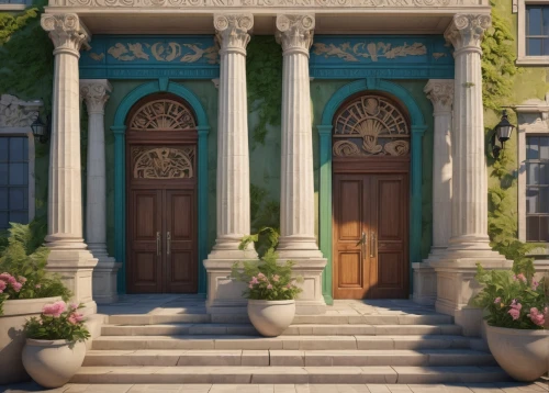 garden door,house with caryatids,greek island door,ornate,house entrance,doorway,portal,victorian,entryway,doorways,neoclassic,front door,columns,the threshold of the house,frontages,pillars,entryways,palladianism,neoclassical,blue doors,Unique,Design,Character Design