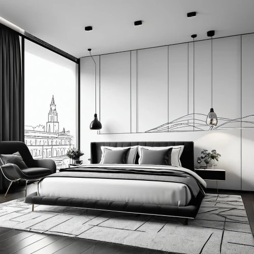 modern room,contemporary decor,modern decor,interior modern design,interior decoration,3d rendering,penthouses,home interior,loft,sleeping room,bedroom,sketchup,interior decor,interior design,search interior solutions,chambre,headboards,bedchamber,bedrooms,appartement,Illustration,Black and White,Black and White 04