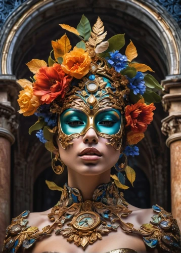 venetian mask,masquerade,the carnival of venice,golden wreath,baroque angel,girl in a wreath,mascarade,headpiece,viveros,bodypainting,baoshun,baroque,diwata,taormina,oshun,bodypaint,gold mask,golden mask,bali,ornate,Photography,Artistic Photography,Artistic Photography 08