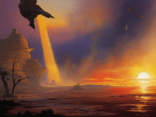 frazetta,fantasy picture,firefall,fantasy landscape,tower fall,take-off of a cliff,salto,sci fiction illustration,icarus,rocketeer,jetpack,soar,volador,falls,leap of faith,temeraire,the eruption,game illustration,pratfall,fantasy art,Illustration,Realistic Fantasy,Realistic Fantasy 06