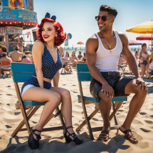 retro pin up girls,pin up girls,vintage man and woman,vintage boy and girl,retro pin up girl,pin up girl,pin-up girls,beachgoers,beach chairs,karmin,beach goers,burlesques,pin ups,santa monica,coney island,riverdale,pin-up model,roaring twenties couple,50's style,summer icons,Conceptual Art,Fantasy,Fantasy 04