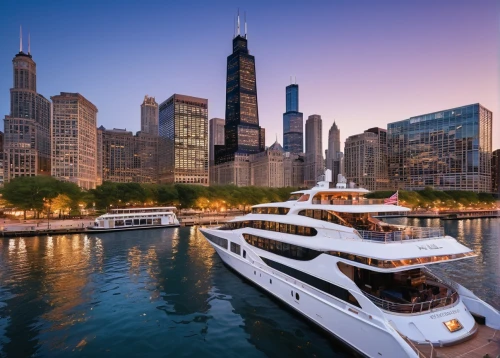 yacht exterior,chartering,superyachts,yacht,chicago skyline,yachts,superyacht,chicagoland,chicago,cruises,yachting,berthed,on a yacht,navy pier,chicagoan,leaseback,moorer,heesen,flybridge,tour boat,Illustration,Black and White,Black and White 20