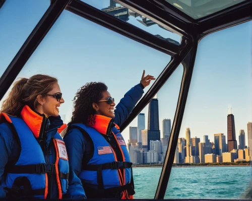 chicago skyline,chicago,bizinsider,navy pier,chicagoan,federsee pier,great lakes,chicagoland,chicagoans,shedd,lifejackets,preckwinkle,chartering,uscg,sears tower,lake michigan,boat operator,sea scouts,willis tower,wbez,Illustration,Retro,Retro 25