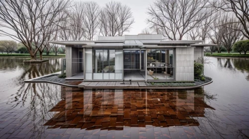 mirror house,house with lake,boat house,floodwater,pavillon,house by the water,flooded pathway,pool house,flooded,floodwaters,suzhou,the netherlands,floods,houseboat,fendalton,milanello,christchurch,reflecting pool,luxury property,retiro,Architecture,Small Public Buildings,Masterpiece,Indian Modernism