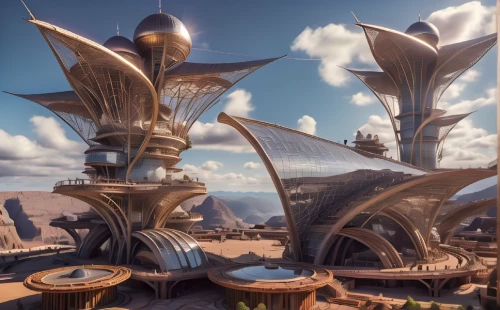 arenanet,futuristic landscape,barsoom,stereocenter,midan,arcology,citadels,ascanians,skyreach,cardassia,skyterra,ecotopia,morrowind,gallifrey,naboo,nabataeans,scythopolis,desert planet,airships,secunda