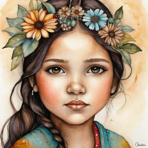 boho art style,boho art,girl in flowers,polynesian girl,flower painting,beautiful girl with flowers,flower girl,girl picking flowers,girl portrait,bohemian art,diwata,girl in a wreath,mystical portrait of a girl,young girl,sunflower coloring,native american,gekas,watercolor painting,viveros,girl drawing,Conceptual Art,Daily,Daily 34