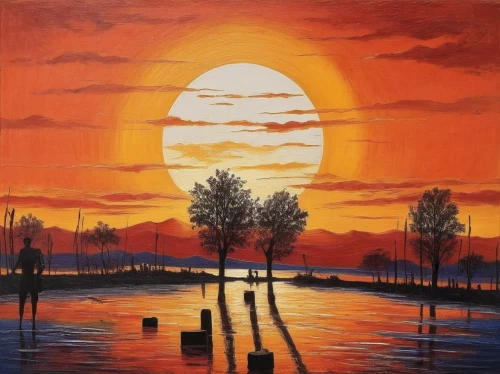 oil painting on canvas,oil painting,art painting,tramonto,orange sky,dubbeldam,setting sun,unset,oil on canvas,red sun,painting technique,rising sun,sun reflection,evening lake,sunset,khokhloma painting,landscape background,sun,dutch landscape,incredible sunset over the lake,Illustration,Realistic Fantasy,Realistic Fantasy 21