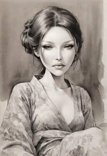 geisha girl,japanese art,japanese woman,maiko,sakimoto,oriental girl,geisha,oriental painting,sumi,charcoal drawing,asian woman,girl drawing,ugetsu,daiyu,diaochan,chughtai,yuanpei,woman sitting,mikimoto,arhats,Digital Art,Ink Drawing