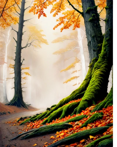 autumn forest,autumn background,autumn landscape,beech trees,forest landscape,germany forest,autumn scenery,deciduous forest,beech forest,autumn fog,foggy forest,forest background,autumn idyll,autumn trees,fall landscape,moss landscape,mixed forest,forest path,beech leaves,nature background,Illustration,Realistic Fantasy,Realistic Fantasy 22