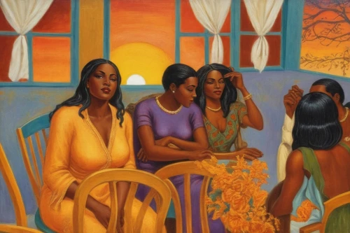 women at cafe,reunidas,beautiful african american women,sellers,pettiford,benton,meninas,woman at cafe,bluemner,afro american girls,chicanas,rhinemaidens,muyres,ofili,oil on canvas,metzinger,deaconesses,tretchikoff,maidens,goudeau,Illustration,Realistic Fantasy,Realistic Fantasy 21