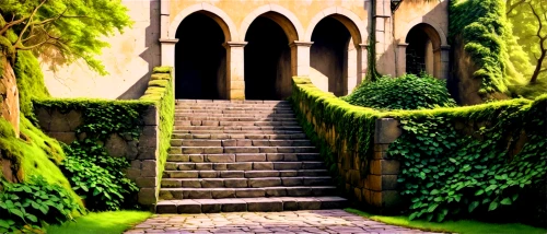 rivendell,cloisters,the threshold of the house,cloister,nargothrond,briarcliff,archways,cortile,doorways,entranceways,castle of the corvin,entranceway,passageways,villa balbianello,courtyards,fairy tale castle sigmaringen,passageway,buttresses,monastery garden,entry path,Illustration,Vector,Vector 09