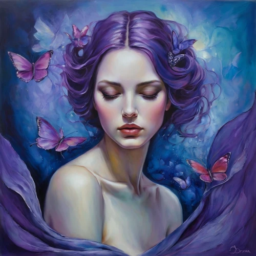 butterfly lilac,la violetta,blue passion flower butterflies,heatherley,ulysses butterfly,viveros,lilac blossom,blue butterflies,violeta,violetta,faery,passion butterfly,purple lilac,julia butterfly,faerie,lilac arbor,butterflies,violette,lilacs,oil painting on canvas,Illustration,Realistic Fantasy,Realistic Fantasy 30