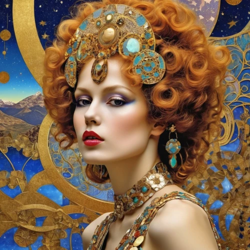 viveros,goldmoon,fantasy art,hesperides,frigga,drusy,bacchante,amphitrite,ariadne,gold filigree,fantasy portrait,satine,art deco woman,promethea,tretchikoff,horoscope libra,circe,orions,melusine,adornment,Photography,General,Realistic