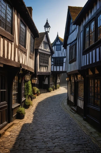 medieval street,half-timbered houses,townscapes,canterbury,shrewsbury,ledbury,half timbered,timbered,timber framed building,agecroft,ightham,york,half-timbered house,knight village,lavenham,shaftesbury,the cobbled streets,lichfield,ludlow,bootham,Photography,Artistic Photography,Artistic Photography 10