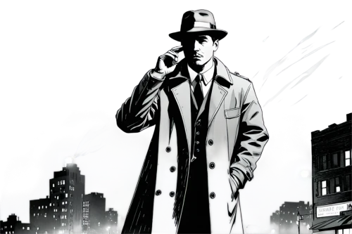 inspecteur,detective,investigator,film noir,gumshoe,superspy,spymasters,inspector,spymaster,hardboiled,greatcoat,sherlock holmes,spycatcher,smoking man,black city,darkman,pachuco,kolchak,noir,hellblazer,Illustration,Paper based,Paper Based 03