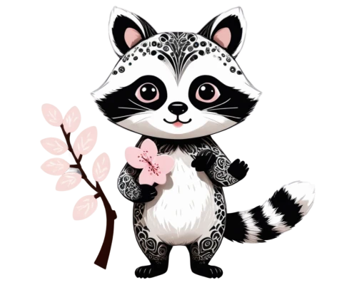 raccoon,north american raccoon,civet,racoon,civets,pancham,ringtail,tanuki,badgering,mustelid,a small red panda,raccoon dog,skunky,lesser panda,little panda,raccoons,kawaii panda,skunks,red panda,badger,Illustration,Black and White,Black and White 11