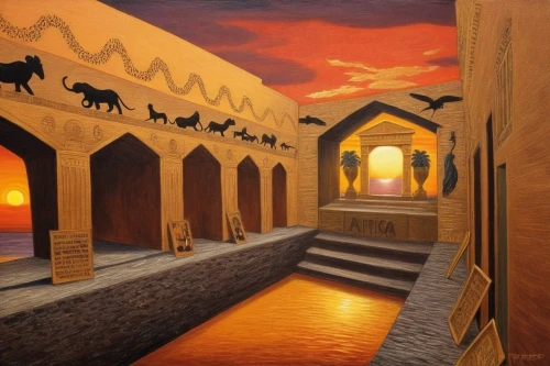 caravanserai,arabic background,caravanserais,caravansary,riad,la kasbah,shadow camel,wall painting,redwall,taroudant,libyan desert,horse stable,camel caravan,fantasy picture,desert landscape,arabian horses,cholistan,kasbah,valley of the kings,casbah,Illustration,Realistic Fantasy,Realistic Fantasy 21