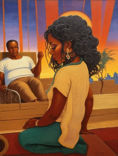 black couple,african american woman,afrocentrism,relaxers,woman sitting,polynesians,nubian,young couple,oil on canvas,benton,black women,afro american girls,afroamerican,woman on bed,african woman,tretchikoff,jasinski,bluemner,afro american,currin,Illustration,Realistic Fantasy,Realistic Fantasy 21