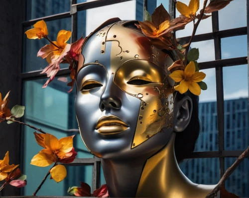 autumn icon,flowerhead,golden flowers,golden wreath,biophilia,golden mask,golden crown,golden leaf,autumn flower,decorative figure,gold leaves,artist's mannequin,artprize,gold leaf,garden sculpture,gold flower,golden autumn,gold mask,flowerheads,image manipulation,Photography,Artistic Photography,Artistic Photography 08