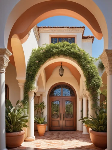 archways,entryway,entryways,breezeway,front door,doorways,house entrance,palmilla,florida home,hacienda,entranceways,garden door,entranceway,three centered arch,luxury home,stucco frame,exterior decoration,beautiful home,gold stucco frame,courtyards,Illustration,Retro,Retro 04