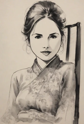 japanese woman,girl drawing,vietnamese woman,sakimoto,xiaofei,cheongsam,charcoal drawing,asian woman,pencil frame,woman sitting,guzheng,girl sitting,guqin,kochiyama,chughtai,kikkawa,maiko,japanese art,sumi,rotoscoped,Digital Art,Ink Drawing