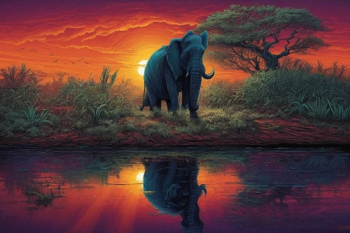 african elephant,elephunk,triomphant,elephant,african bush elephant,african elephants,elephants,olifant,blue elephant,elephantmen,pink elephant,water elephant,elefante,serengeti,pachyderm,circus elephant,elephantine,silliphant,tsavo,elefant,Illustration,Realistic Fantasy,Realistic Fantasy 25