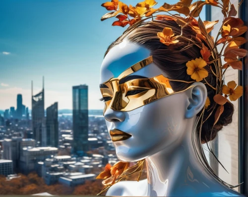 world digital painting,golden mask,image manipulation,gold mask,city ​​portrait,autumn frame,biophilia,autumn icon,derivable,golden wreath,autumn background,circlet,painted lady,photomanipulation,photo manipulation,arcona,golden autumn,compositing,girl in a wreath,golden crown,Photography,Artistic Photography,Artistic Photography 08