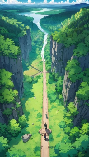 scenic bridge,butka,adventure bridge,road to nowhere,paths,the road to the sea,trail,long road,ghibli,trails,journey,hiking path,the path,pathway,road of the impossible,wooden bridge,heaven gate,okutama,forest path,mountain road,Illustration,Japanese style,Japanese Style 03