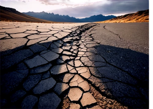 arid landscape,tire track,death valley,road surface,fissures,asphalt road,arid,lakebeds,badwater,scorched earth,paved,arid land,bad road,lakebed,road forgotten,unpaved,potholes,tire tracks,orogeny,asphalt,Photography,Black and white photography,Black and White Photography 02