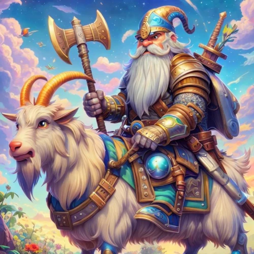 ullr,arthus,kolins,vikingskipet,uther,falstad,koryaks,tirion,goatsucker,torvald,bawazir,thorbjorn,skillicorn,poro,santa claus with reindeer,odin,fantasy animal,viking,avanhard,uriri,Common,Common,Cartoon