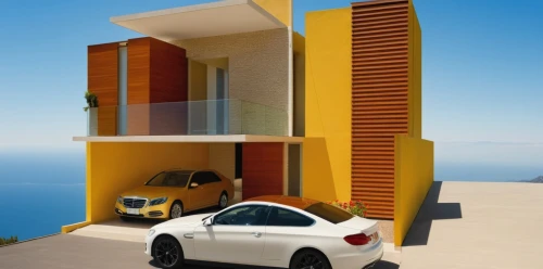 fresnaye,3d rendering,modern house,modern architecture,cubic house,renault twingo,fiat 500,forfour,smart fortwo,aircell,yellow car,antilla,contemporary,folding roof,multistorey,dunes house,fiat 500 giardiniera,residencial,smart house,renders,Photography,General,Realistic