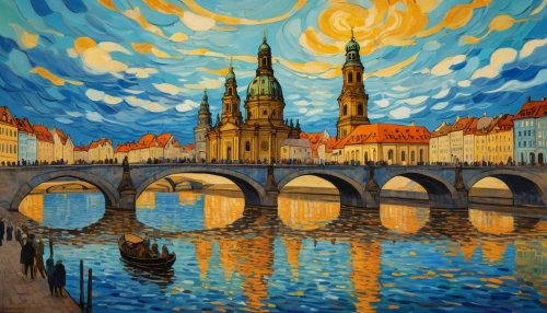 post impressionism,dubbeldam,charles bridge,prague,prag,art painting,praga,bridge new europe,wroclaw,glass painting,praha,pechstein,pologne,dresden,praag,krakau,hohenzollern bridge,prague castle,meticulous painting,berlinsky