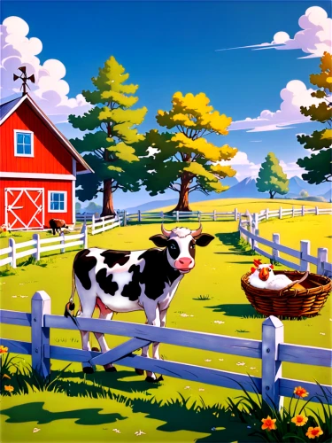 farm landscape,farm background,bucolic,agricultural scene,dairyland,cartoon video game background,cowpland,holstein cattle,bovines,farmville,cows on pasture,farm,dairymen,farm animals,dairyman,cowsheds,farmstead,dairy cows,pasture,cattle dairy,Illustration,Japanese style,Japanese Style 07