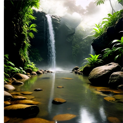 cartoon video game background,nature background,tropical forest,landscape background,a small waterfall,world digital painting,waterfall,nature wallpaper,rainforests,rainforest,3d background,nectan,rain forest,waterfalls,green waterfall,water fall,flowing water,mountain stream,brown waterfall,full hd wallpaper,Illustration,Paper based,Paper Based 14