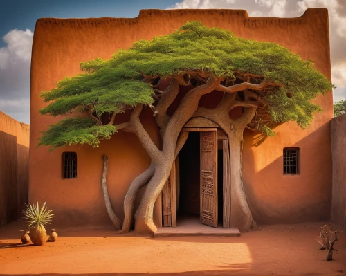 argan tree,ancient house,arabic background,agadez,libyan desert,sossusvlei,arid land,omdurman,argan trees,sahel,arid landscape,riad,arid,desert landscape,timbuktu,bandiagara,tree of life,world digital painting,bodhi tree,clay house,Art,Artistic Painting,Artistic Painting 29