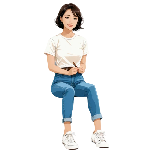 girl sitting,utada,girl on a white background,girl in t-shirt,vector girl,algan,digital painting,girl in a long,vector art,portrait background,binnie,girl with speech bubble,mizuhara,younha,digital art,girl drawing,soju,transparent background,vector illustration,yobi,Unique,Design,Sticker