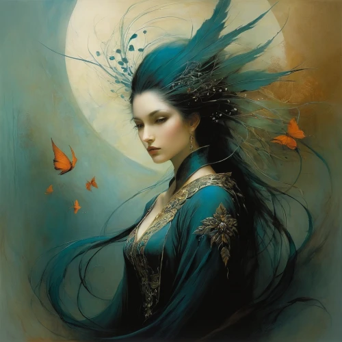 faery,faerie,mystical portrait of a girl,persephone,fantasy art,fantasy portrait,fairie,moonflower,viveros,fairy queen,enchantment,queen of the night,behenna,blue moon rose,blue enchantress,diwata,heatherley,sorceress,lady of the night,moondragon,Illustration,Realistic Fantasy,Realistic Fantasy 16