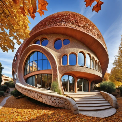 earthship,superadobe,crooked house,goetheanum,cubic house,round house,rotunno,futuristic architecture,melnikov,pedrera,cube house,karchner,roof domes,guggenheim museum,musical dome,dreamhouse,pilgrim shell,iranian architecture,insect house,stereographic,Photography,General,Realistic