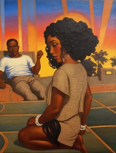 black couple,oil on canvas,jasinski,african american woman,afro american girls,azilah,tretchikoff,afrocentrism,oil painting on canvas,polynesians,woman sitting,nubian,assata,black women,eritreans,abdellatif,afroamerican,oshun,eritrean,afrotropic,Illustration,Realistic Fantasy,Realistic Fantasy 21