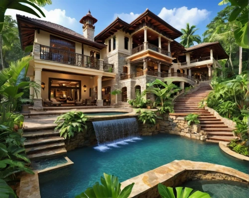 luxury home,tropical house,tropical island,beautiful home,holiday villa,luxury property,mansion,dreamhouse,tropical jungle,luxury home interior,tropical greens,large home,house by the water,pool house,private house,crib,florida home,paradisus,mansions,tropical,Conceptual Art,Fantasy,Fantasy 27