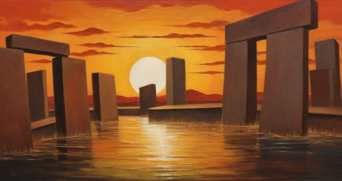 heaven gate,gateway,egyptian temple,marciulionis,el arco,stone gate,archway,oil painting on canvas,portal,victory gate,henge,portals,luminarias,stone arch,oil on canvas,porta,art painting,entrada,oil painting,city gate,Illustration,Realistic Fantasy,Realistic Fantasy 21