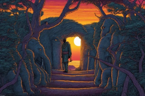 pathway,forest path,arbor,passage,dusk,the mystical path,hiking path,hollow way,digital illustration,the path,digital painting,pilgrimage,caminos,uluru,digital art,digital artwork,cartoon forest,passageway,world digital painting,gateway,Illustration,Realistic Fantasy,Realistic Fantasy 25